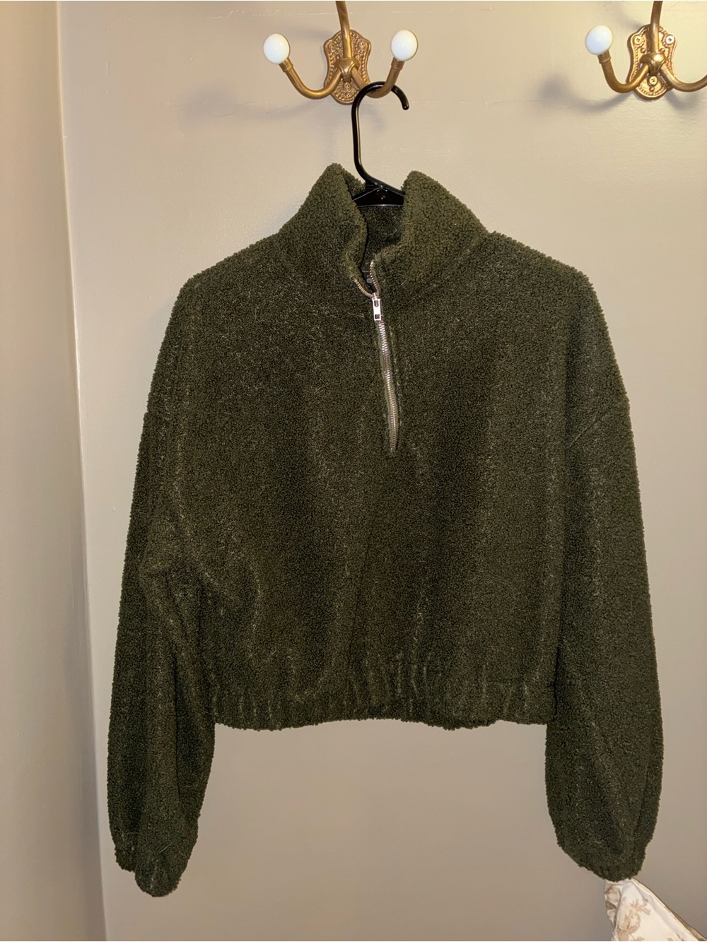 Cozy Olive Green Sherpa Half-Zip Sweater